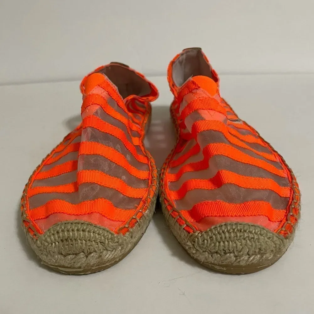Jay & Mario Neon Orange Striped Sheer Mesh Slip On Espadrilles Size 8 New